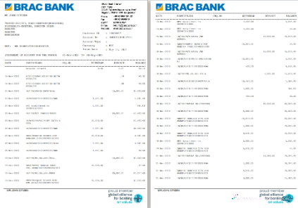 Download Bangladesh BRAC bank statement word 1 2 pages